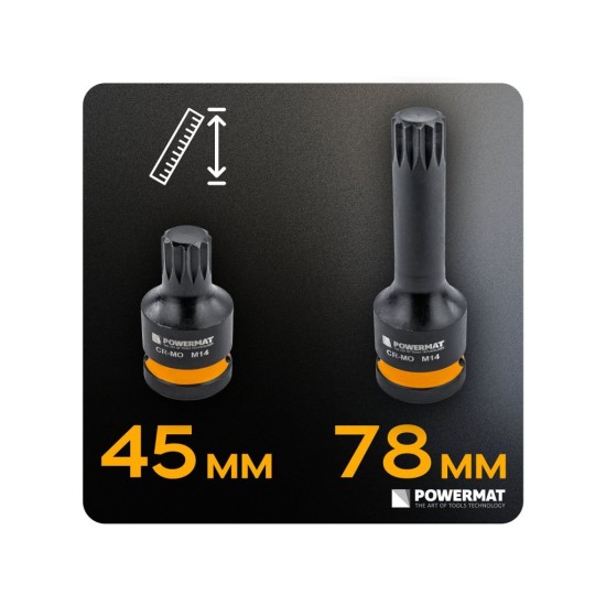 Hlavice rázové zástrčné 1/2" XZN M14–M18, 6 ks (2 délky) – POWERMAT