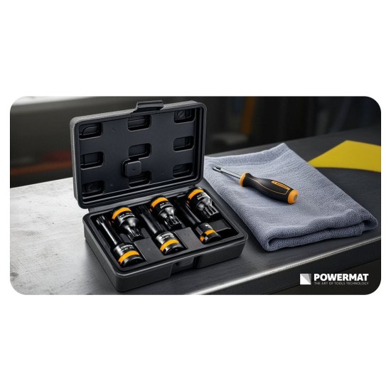 Hlavice rázové zástrčné 1/2" XZN M14–M18, 6 ks (2 délky) – POWERMAT