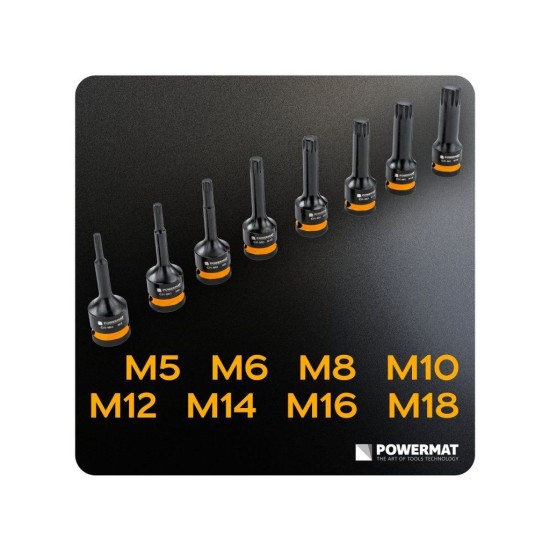 Hlavice rázové zástrčné 1/2" XZN M5–M18, sada 8 ks POWERMAT