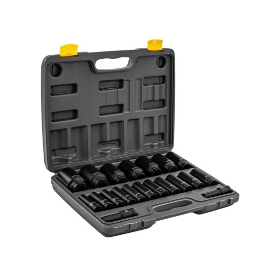 Rázové hlavice šestihranné prodloužené 1/2" 10–38 mm, sada 20 ks – POWERMAT