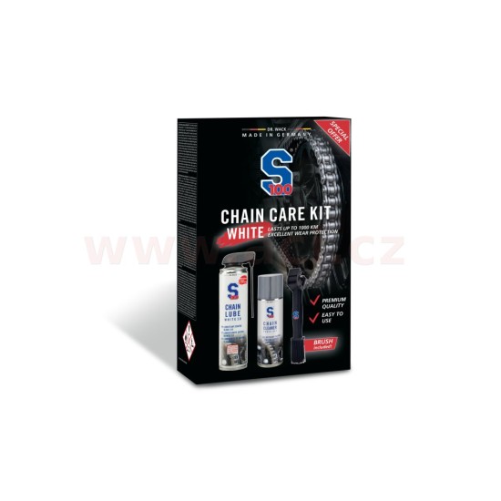 S100 sada péče o řetěz (mazivo, čistič, kartáč) - Chain Care Kit (White Lube)