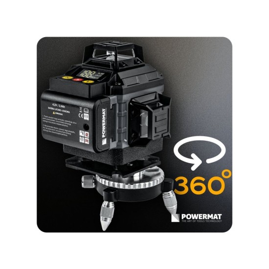 Křížový laser 4D 360°, samonivelační, zelený (SET se stativem) – POWERMAT