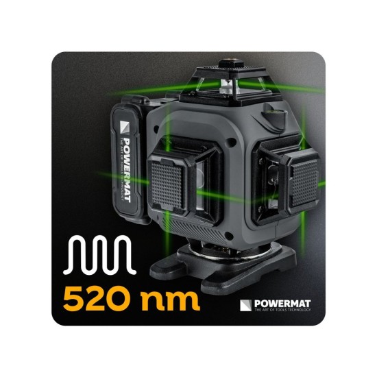 Křížový laser 4D 360°, samonivelační, zelený – POWERMAT