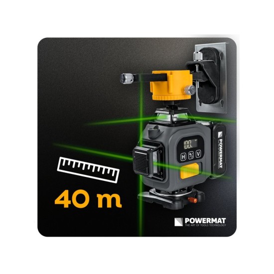 Křížový laser 4D 360°, samonivelační, zelený – POWERMAT