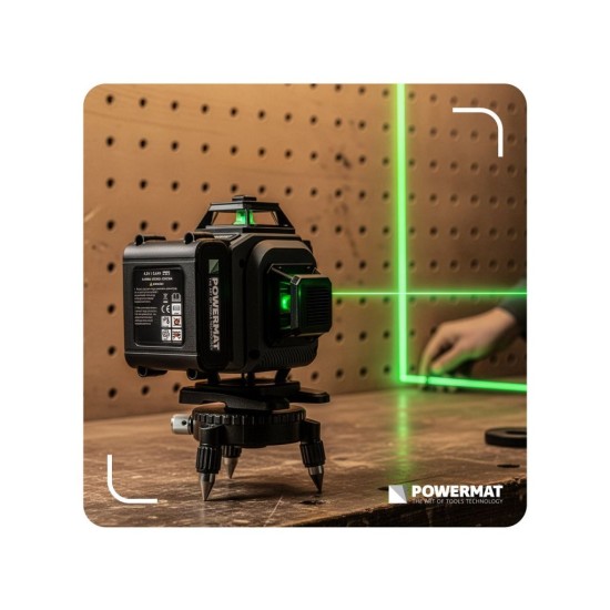 Křížový laser 4D 360°, samonivelační, zelený – POWERMAT