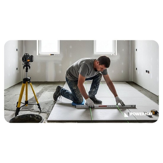 Křížový laser 4D 360°, samonivelační, zelený – POWERMAT