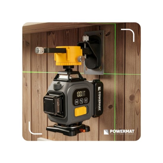 Křížový laser 4D 360°, samonivelační, zelený – POWERMAT