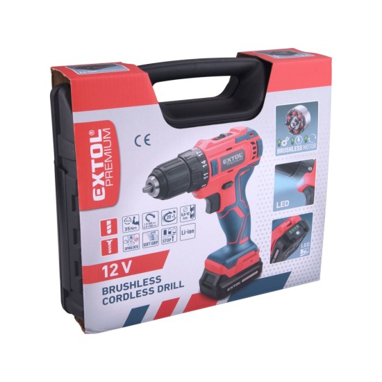 Aku šroubovák BRUSHLESS, Li-ion 12 V / 2 Ah – EXTOL PREMIUM