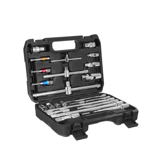 Prodlužovací nástavce a T–trháky 1/4", 3/8", 1/2", CrV, sada 25 ks - GEKO