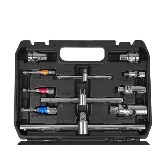 Prodlužovací nástavce a T–trháky 1/4", 3/8", 1/2", CrV, sada 25 ks - GEKO