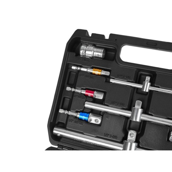 Prodlužovací nástavce a T–trháky 1/4", 3/8", 1/2", CrV, sada 25 ks - GEKO
