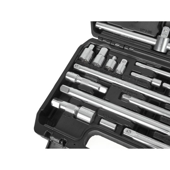 Prodlužovací nástavce a T–trháky 1/4", 3/8", 1/2", CrV, sada 25 ks - GEKO