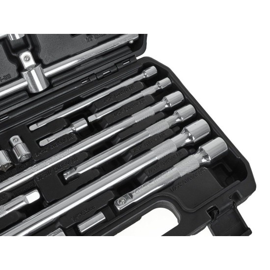 Prodlužovací nástavce a T–trháky 1/4", 3/8", 1/2", CrV, sada 25 ks - GEKO