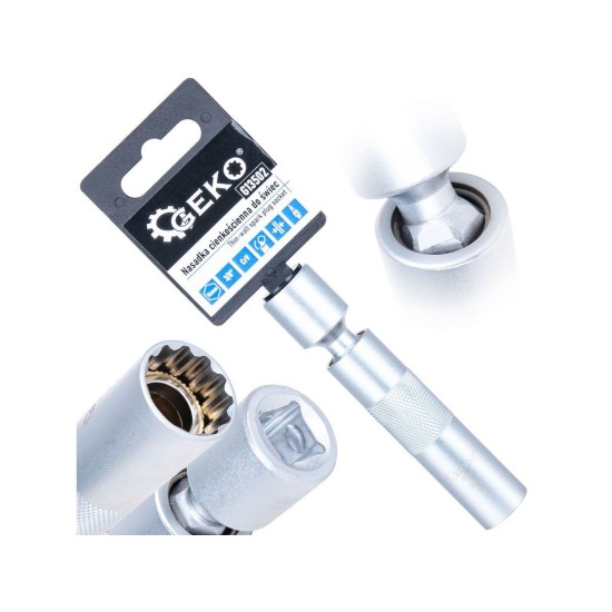 Nástrčná hlavice na svíčky, tenkostěnná s kloubem 14 mm 3/8" CrV – GEKO