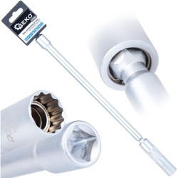 Nástrčná hlavice na svíčky s kloubem 14 mm 3/8", délka 310 mm, CrV – GEKO