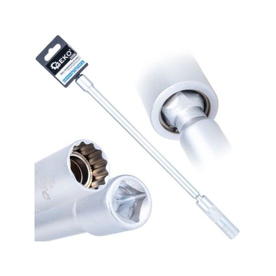 Nástrčná hlavice na svíčky s kloubem 14 mm 3/8", délka 310 mm, CrV – GEKO