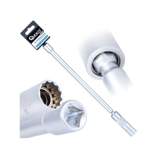 Nástrčná hlavice na svíčky s kloubem 16 mm 3/8", délka 310 mm, CrV – GEKO