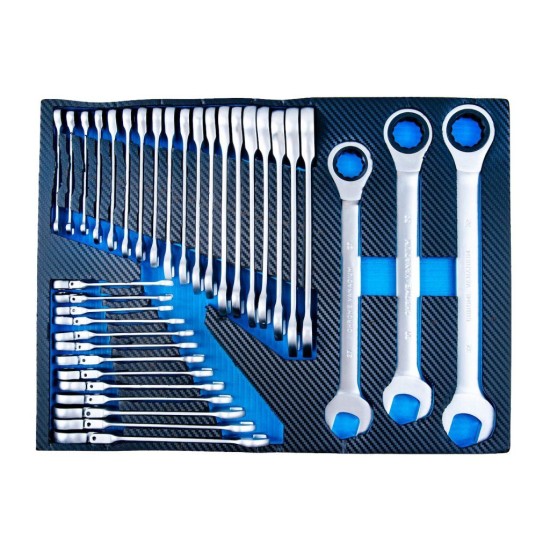 Dílenský vozík, 12 zásuvek, dřevěná deska, sada nářadí 501 ks – GEKO