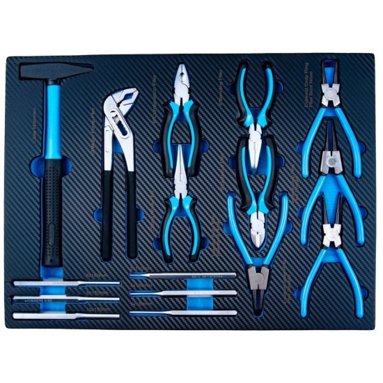 Dílenský vozík, 12 zásuvek, dřevěná deska, sada nářadí 501 ks – GEKO