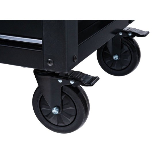 Dílenský vozík, 12 zásuvek, dřevěná deska, sada nářadí 501 ks – GEKO