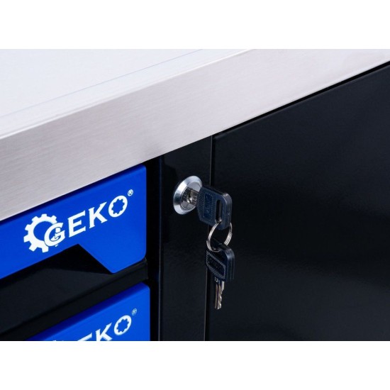 Dílenský vozík, 7 zásuvek + skříňka, sada nářadí 407 ks – GEKO