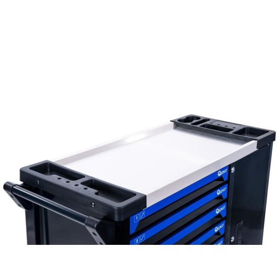 Dílenský vozík, 7 zásuvek + skříňka, sada nářadí 407 ks – GEKO