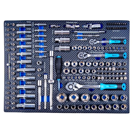 Dílenský vozík, 7 zásuvek + skříňka, sada nářadí 407 ks – GEKO