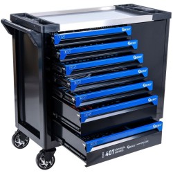 Dílenský vozík, 7 zásuvek + skříňka, sada nářadí 407 ks – GEKO