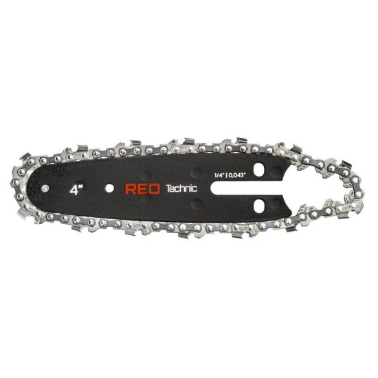 Vodící lišta s řetězem 4" pro aku pilu – RED TECHNIC Vodící lišta s řetězem 4" pro aku pilu – RED TECHNIC