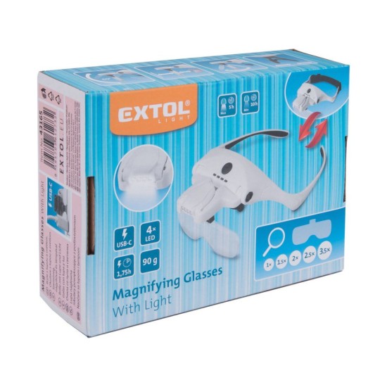 Brýle s lupou a osvětlením 3,5×, USB nabíjení – EXTOL LIGHT
