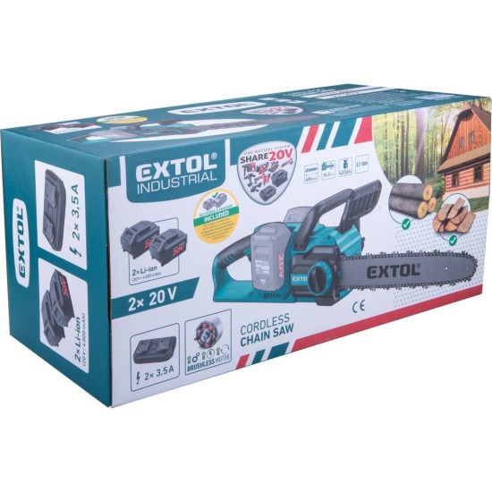 Aku řetězová pila SHARE20V, BRUSHLESS, 40 cm, 2×4 Ah - EXTOL INDUSTRIAL Aku řetězová pila SHARE20V, BRUSHLESS, 40 cm, 2×4 Ah - EXTOL INDUSTRIAL