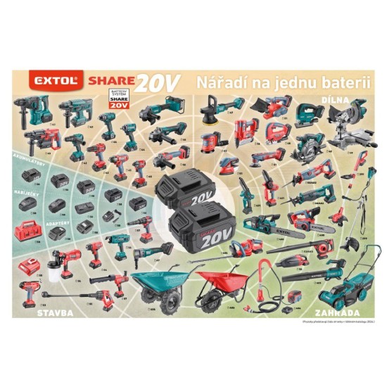 Aku řetězová pila SHARE20V, BRUSHLESS, 40 cm, bez baterie a nabíječky - EXTOL INDUSTRIAL