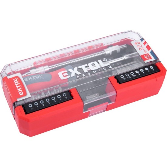 Ráčnový šroubovák s hroty sada 43 ks CrV EXTOL PREMIUM Ráčnový šroubovák s hroty sada 43 ks CrV EXTOL PREMIUM