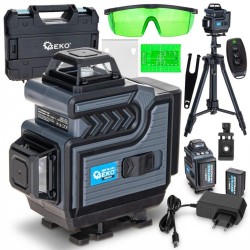 Křížový laser 360° samonivelační 4D zelený, se stativem, kompletní sada GEKO
