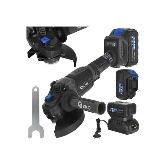 Aku úhlová bruska 125 mm Brushless, 21 V, 2×4 Ah GEKO