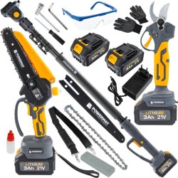 Aku nůžky na větve a jednoruční pila 21 V, násada 110–200 cm, 2×3,0 Ah POWERMAT