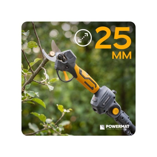 Aku nůžky na větve a jednoruční pila 21 V, násada 110–200 cm, 2×3,0 Ah POWERMAT Aku nůžky na větve a jednoruční pila 21 V, násada 110–200 cm, 2×3,0 Ah POWERMAT