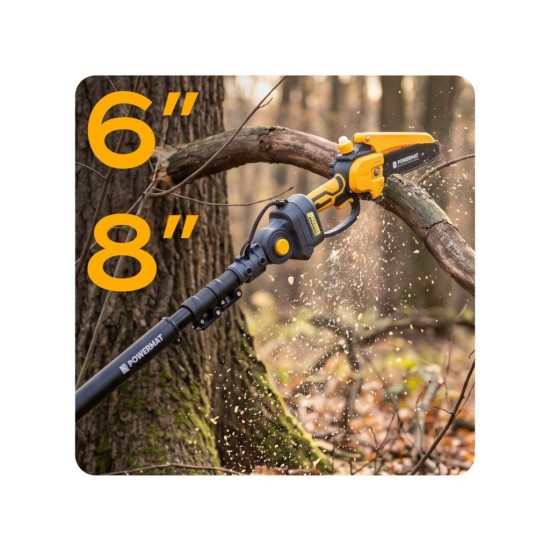 Aku nůžky na větve a jednoruční pila 21 V, násada 110–200 cm, 2×3,0 Ah POWERMAT Aku nůžky na větve a jednoruční pila 21 V, násada 110–200 cm, 2×3,0 Ah POWERMAT