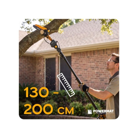 Aku nůžky na větve a jednoruční pila 21 V, násada 110–200 cm, 2×3,0 Ah POWERMAT Aku nůžky na větve a jednoruční pila 21 V, násada 110–200 cm, 2×3,0 Ah POWERMAT