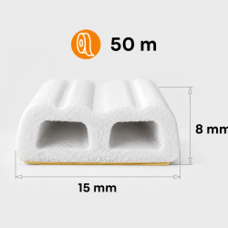 Samolepící těsnění na okna a dveře typ E 15x8 mm, 50 m, bílé KELTIN Samolepící těsnění na okna a dveře typ E 15x8 mm, 50 m, bílé KELTIN