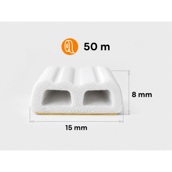 Samolepící těsnění na okna a dveře typ E 15x8 mm, 50 m, bílé KELTIN
