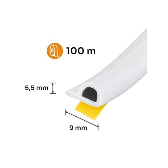 Samolepící těsnění na okna a dveře typ P 9x5,5 mm 100 m, bílé KELTIN