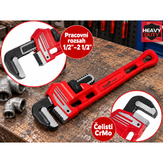 Hasák Stillson 400 mm, rozsah 1/2"–2 1/2″ HEAVY DUTY TVARDY