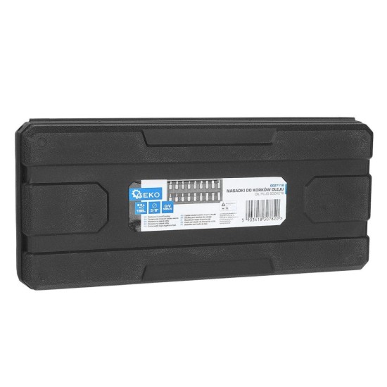 Zástrčné hlavice na zátky olejových van 3/8", sada 18 ks GEKO Zástrčné hlavice na zátky olejových van 3/8", sada 18 ks GEKO