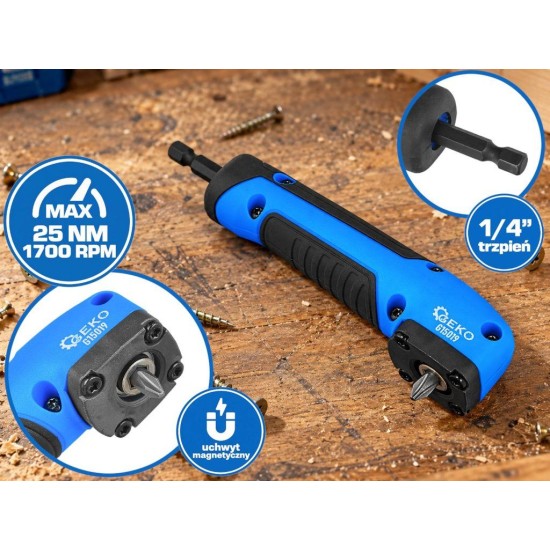 Úhlový adaptér na bity 1/4" 150 mm, 25 Nm GEKO Úhlový adaptér na bity 1/4" 150 mm, 25 Nm GEKO