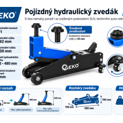 Hydraulický zvedák SUV 3 t, 192–530 mm, pojízdný GEKO Hydraulický zvedák SUV 3 t, 192–530 mm, pojízdný GEKO
