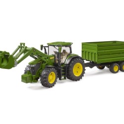 Traktor John Deere 7R 350 s čelním nakladačem a přívěsem BRUDER