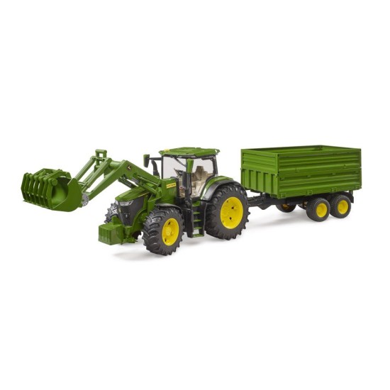 Traktor John Deere 7R 350 s čelním nakladačem a přívěsem BRUDER