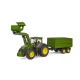 Traktor John Deere 7R 350 s čelním nakladačem a přívěsem BRUDER
