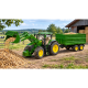 Traktor John Deere 7R 350 s čelním nakladačem a přívěsem BRUDER
